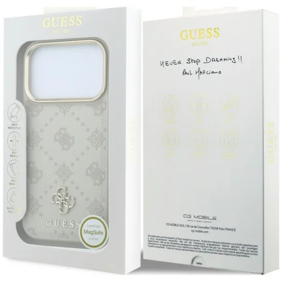 Кожен калъф Guess Leather Stripe Peony 4G MagSafe (GUHMP18X6PGSU4EE) - iPhone 18 Pro Max / iPhone 17 Pro Max - Бежов