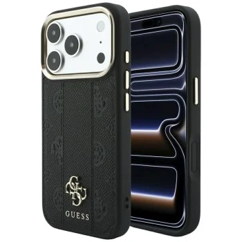 Кожен калъф Guess Leather Stripe Peony 4G MagSafe (GUHMP18X6PGSU4EK) - iPhone 18 Pro Max / iPhone 17 Pro Max - Черен