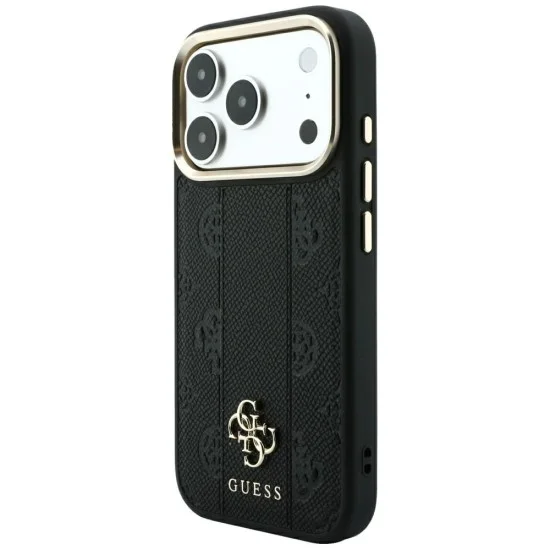 Кожен калъф Guess Leather Stripe Peony 4G MagSafe (GUHMP18X6PGSU4EK) - iPhone 18 Pro Max / iPhone 17 Pro Max - Черен