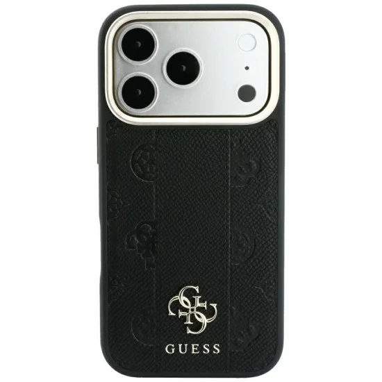 Кожен калъф Guess Leather Stripe Peony 4G MagSafe (GUHMP18X6PGSU4EK) - iPhone 18 Pro Max / iPhone 17 Pro Max - Черен