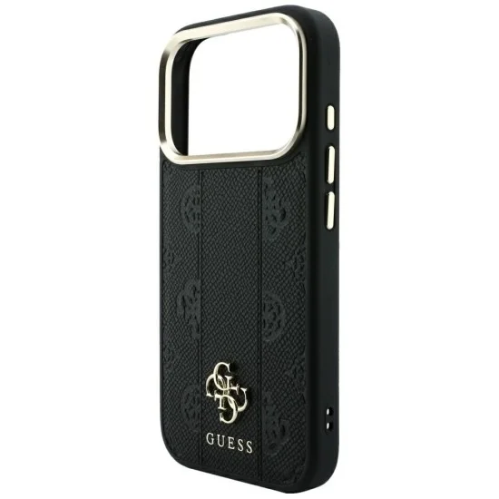 Кожен калъф Guess Leather Stripe Peony 4G MagSafe (GUHMP18X6PGSU4EK) - iPhone 18 Pro Max / iPhone 17 Pro Max - Черен