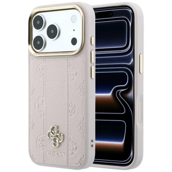 Кожен калъф Guess Leather Stripe Peony 4G MagSafe (GUHMP18X6PGSU4EP) - iPhone 18 Pro / iPhone 17 Pro - Розов
