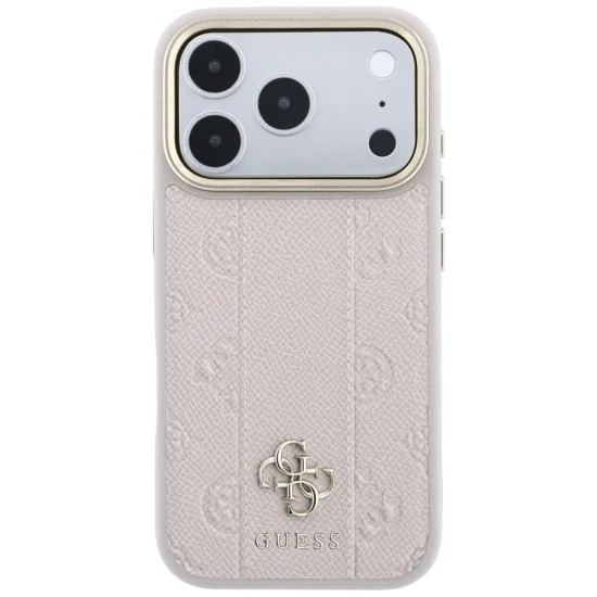 Кожен калъф Guess Leather Stripe Peony 4G MagSafe (GUHMP18X6PGSU4EP) - iPhone 18 Pro / iPhone 17 Pro - Розов