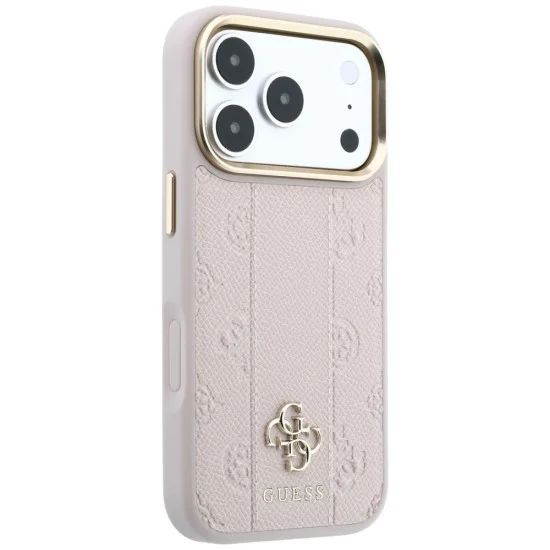 Кожен калъф Guess Leather Stripe Peony 4G MagSafe (GUHMP18X6PGSU4EP) - iPhone 18 Pro / iPhone 17 Pro - Розов