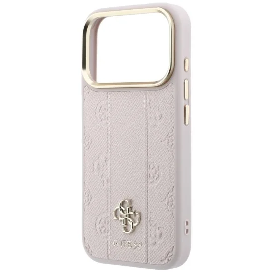 Кожен калъф Guess Leather Stripe Peony 4G MagSafe (GUHMP18X6PGSU4EP) - iPhone 18 Pro / iPhone 17 Pro - Розов