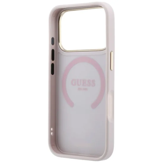 Кожен калъф Guess Leather Stripe Peony 4G MagSafe (GUHMP18X6PGSU4EP) - iPhone 18 Pro / iPhone 17 Pro - Розов