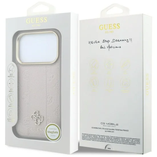 Кожен калъф Guess Leather Stripe Peony 4G MagSafe (GUHMP18X6PGSU4EP) - iPhone 18 Pro / iPhone 17 Pro - Розов