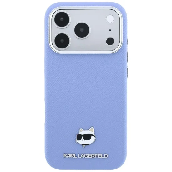 Кожен калъф Karl Lagerfeld Grained Leather Choupette Head MagSafe (KLHMP18L6PSCHLB) - iPhone 18 Pro / iPhone 17 Pro - Светлосин