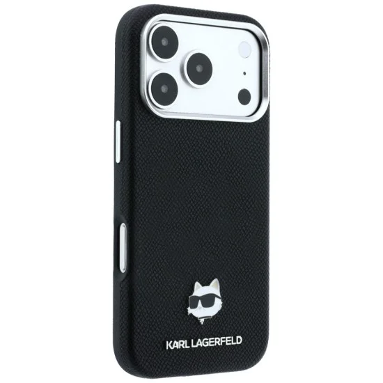Кожен калъф Karl Lagerfeld Grained Leather Choupette Head MagSafe (KLHMP18L6PSCHLK) - iPhone 18 Pro / iPhone 17 Pro - Черен