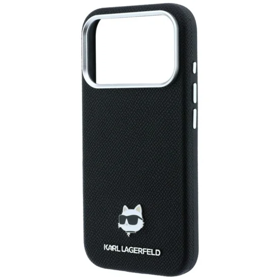 Кожен калъф Karl Lagerfeld Grained Leather Choupette Head MagSafe (KLHMP18L6PSCHLK) - iPhone 18 Pro / iPhone 17 Pro - Черен