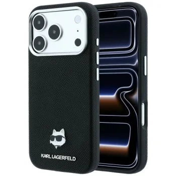 Кожен калъф Karl Lagerfeld Grained Leather Choupette Head MagSafe (KLHMP18L6PSCHLK) - iPhone 18 Pro / iPhone 17 Pro - Черен