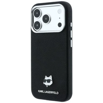 Кожен калъф Karl Lagerfeld Grained Leather Choupette Head MagSafe (KLHMP18L6PSCHLK) - iPhone 18 Pro / iPhone 17 Pro - Черен