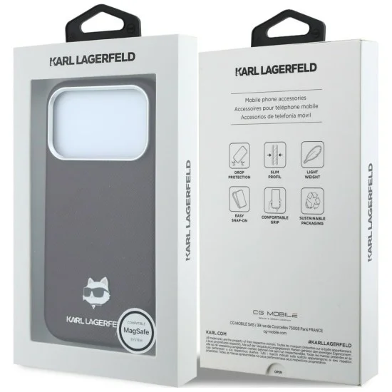 Кожен калъф Karl Lagerfeld Grained Leather Choupette Head MagSafe (KLHMP18L6PSCHLR) - iPhone 18 Pro / iPhone 17 Pro - Бордо