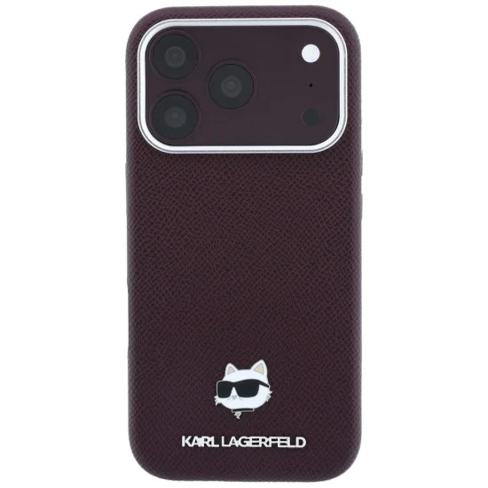 Кожен калъф Karl Lagerfeld Grained Leather Choupette Head MagSafe (KLHMP18L6PSCHLR) - iPhone 18 Pro / iPhone 17 Pro - Бордо