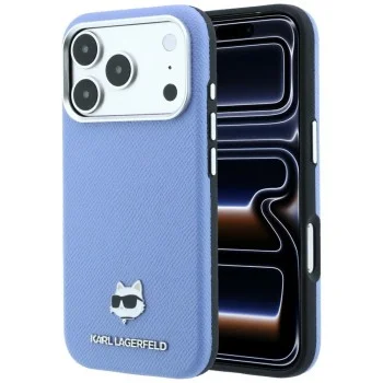 Кожен калъф Karl Lagerfeld Grained Leather Choupette Head MagSafe (KLHMP18X6PSCHLB) - iPhone 18 Pro Max / iPhone 17 Pro Max - Светлосин