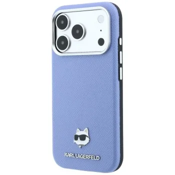 Кожен калъф Karl Lagerfeld Grained Leather Choupette Head MagSafe (KLHMP18X6PSCHLB) - iPhone 18 Pro Max / iPhone 17 Pro Max - Светлосин