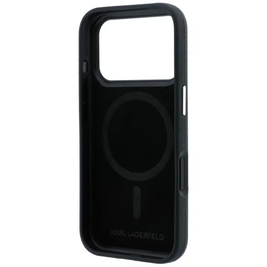 Кожен калъф Karl Lagerfeld Grained Leather KC Heads MagSafe (KLHMP18L6PSKCHLK) - iPhone 18 Pro / iPhone 17 Pro - Черен