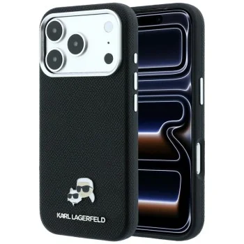 Кожен калъф Karl Lagerfeld Grained Leather KC Heads MagSafe (KLHMP18L6PSKCHLK) - iPhone 18 Pro / iPhone 17 Pro - Черен