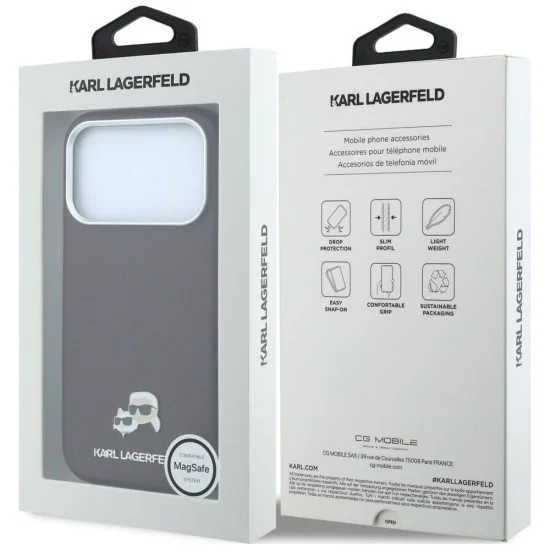 Кожен калъф Karl Lagerfeld Grained Leather KC Heads MagSafe (KLHMP18L6PSKCHLR) - iPhone 18 Pro / iPhone 17 Pro - Бордо
