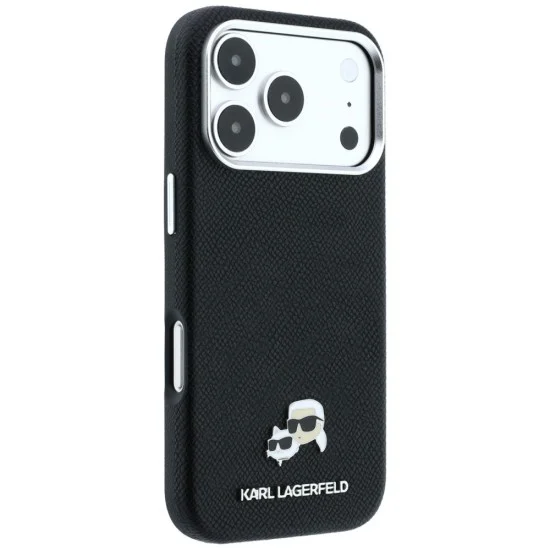 Кожен калъф Karl Lagerfeld Grained Leather KC Heads MagSafe (KLHMP18X6PSKCHLK) - iPhone 18 Pro Max / iPhone 17 Pro Max - Черен