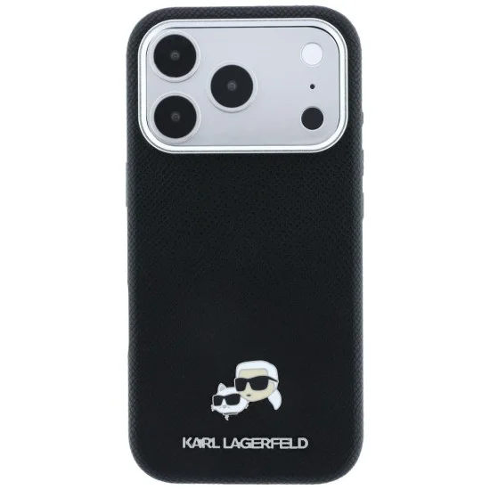 Кожен калъф Karl Lagerfeld Grained Leather KC Heads MagSafe (KLHMP18X6PSKCHLK) - iPhone 18 Pro Max / iPhone 17 Pro Max - Черен