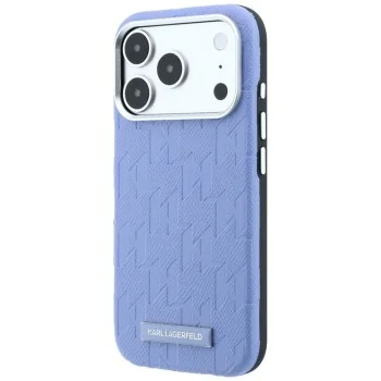 Кожен калъф Karl Lagerfeld Grained Leather Mono Resin Logo MagSafe (KLHMP18L6PWKLMHB) - iPhone 18 Pro / iPhone 17 Pro - Светлосин
