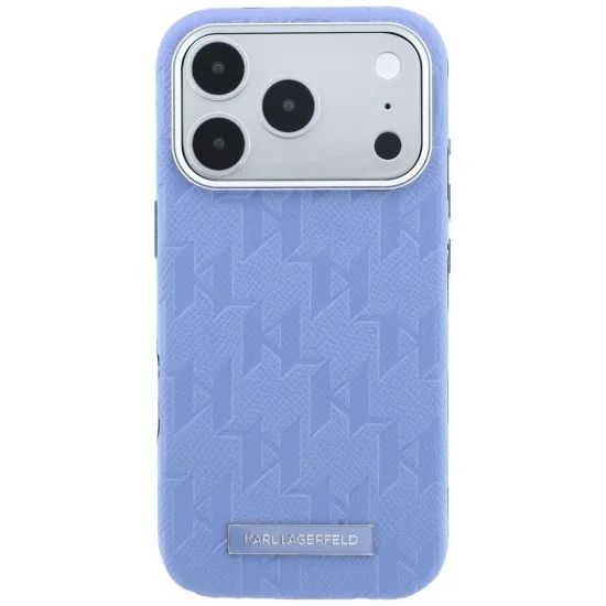 Кожен калъф Karl Lagerfeld Grained Leather Mono Resin Logo MagSafe (KLHMP18L6PWKLMHB) - iPhone 18 Pro / iPhone 17 Pro - Светлосин