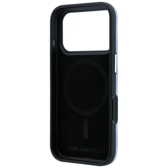 Кожен калъф Karl Lagerfeld Grained Leather Mono Resin Logo MagSafe (KLHMP18L6PWKLMHB) - iPhone 18 Pro / iPhone 17 Pro - Светлосин