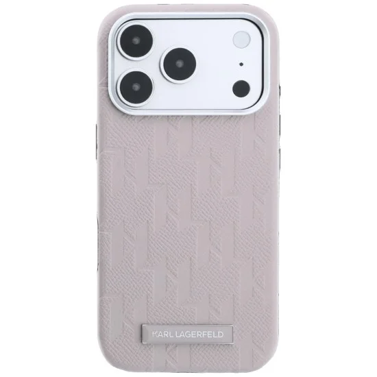 Кожен калъф Karl Lagerfeld Grained Leather Mono Resin Logo MagSafe (KLHMP18L6PWKLMHP) - iPhone 18 Pro / iPhone 17 Pro - Розов