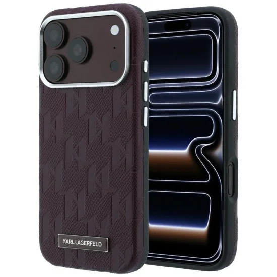 Кожен калъф Karl Lagerfeld Grained Leather Mono Resin Logo MagSafe (KLHMP18L6PWKLMHR) - iPhone 18 Pro / iPhone 17 Pro - Бордо