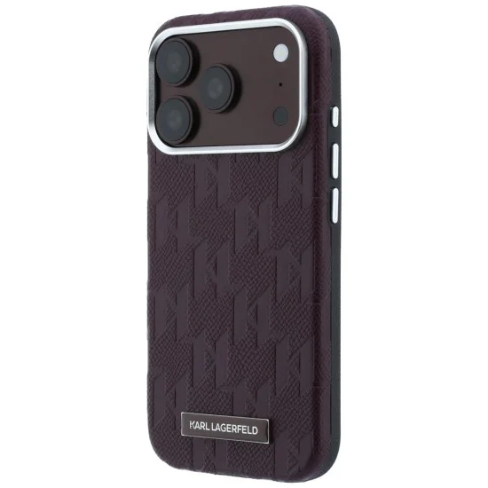 Кожен калъф Karl Lagerfeld Grained Leather Mono Resin Logo MagSafe (KLHMP18L6PWKLMHR) - iPhone 18 Pro / iPhone 17 Pro - Бордо