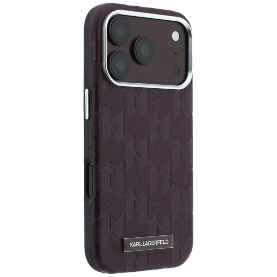 Кожен калъф Karl Lagerfeld Grained Leather Mono Resin Logo MagSafe (KLHMP18L6PWKLMHR) - iPhone 18 Pro / iPhone 17 Pro - Бордо