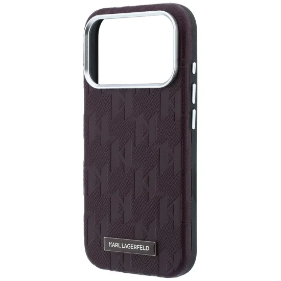 Кожен калъф Karl Lagerfeld Grained Leather Mono Resin Logo MagSafe (KLHMP18L6PWKLMHR) - iPhone 18 Pro / iPhone 17 Pro - Бордо