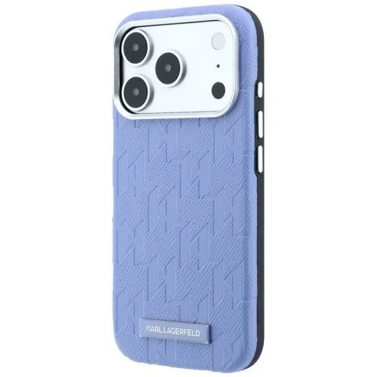 Кожен калъф Karl Lagerfeld Grained Leather Mono Resin Logo MagSafe (KLHMP18X6PWKLMHB) - iPhone 18 Pro Max / iPhone 17 Pro Max - Светлосин