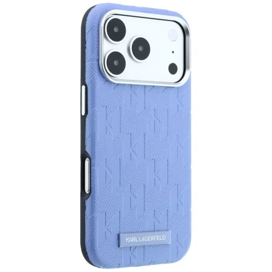 Кожен калъф Karl Lagerfeld Grained Leather Mono Resin Logo MagSafe (KLHMP18X6PWKLMHB) - iPhone 18 Pro Max / iPhone 17 Pro Max - Светлосин