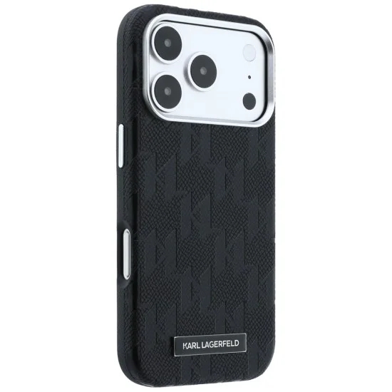 Кожен калъф Karl Lagerfeld Grained Leather Mono Resin Logo MagSafe (KLHMP18X6PWKLMHK) - iPhone 18 Pro Max / iPhone 17 Pro Max - Черен