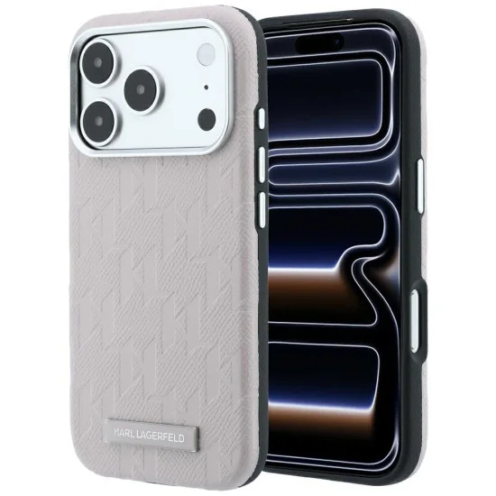 Кожен калъф Karl Lagerfeld Grained Leather Mono Resin Logo MagSafe (KLHMP18X6PWKLMHP) - iPhone 18 Pro Max / iPhone 17 Pro Max - Розов