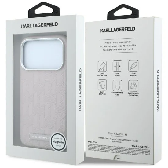 Кожен калъф Karl Lagerfeld Grained Leather Mono Resin Logo MagSafe (KLHMP18X6PWKLMHP) - iPhone 18 Pro Max / iPhone 17 Pro Max - Розов