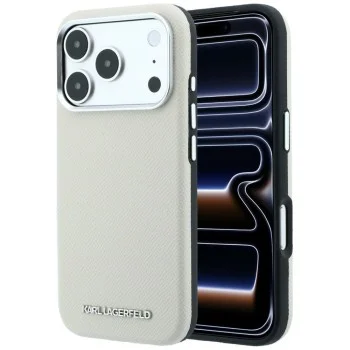 Кожен калъф Karl Lagerfeld HC MagSafe Grained Leather Elongated Logo (KLHMP18XPSWGKLE) - iPhone 18 Pro Max / iPhone 17 Pro Max - Бежов