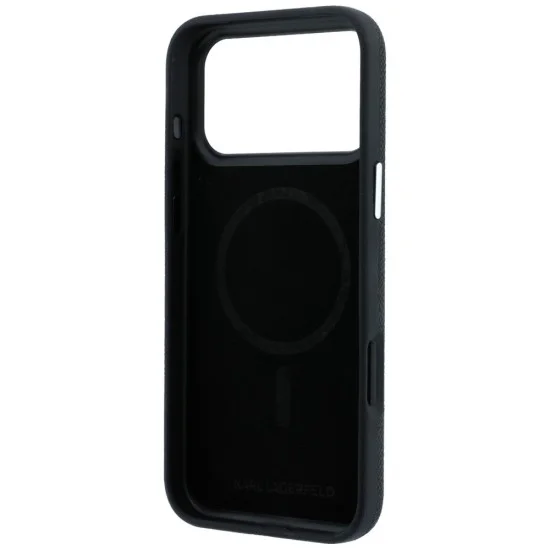 Кожен калъф Karl Lagerfeld HC MagSafe Grained Leather Elongated Logo (KLHMP18XPSWGKLK) - iPhone 18 Pro Max / iPhone 17 Pro Max - Черен