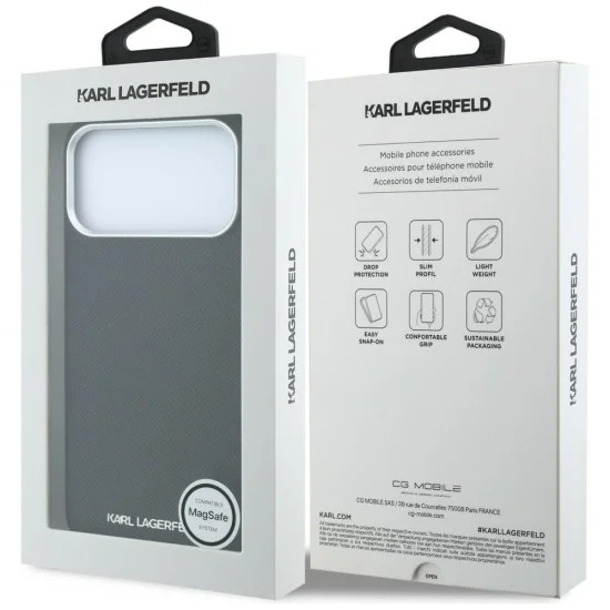 Кожен калъф Karl Lagerfeld HC MagSafe Grained Leather Elongated Logo (KLHMP18XPSWGKLK) - iPhone 18 Pro Max / iPhone 17 Pro Max - Черен