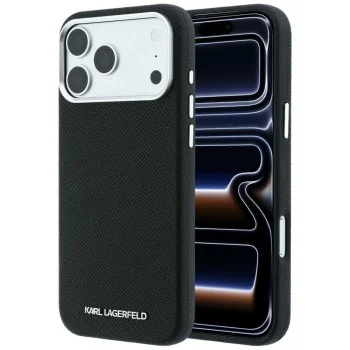 Кожен калъф Karl Lagerfeld HC MagSafe Grained Leather Elongated Logo (KLHMP18XPSWGKLK) - iPhone 18 Pro Max / iPhone 17 Pro Max - Черен