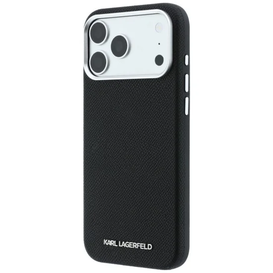 Кожен калъф Karl Lagerfeld HC MagSafe Grained Leather Elongated Logo (KLHMP18XPSWGKLK) - iPhone 18 Pro Max / iPhone 17 Pro Max - Черен