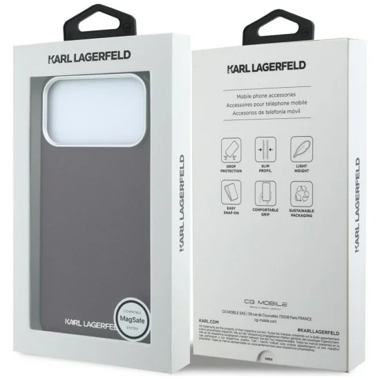 Кожен калъф Karl Lagerfeld HC MagSafe Grained Leather Elongated Logo (KLHMP18XPSWGKLR) - iPhone 18 Pro Max / iPhone 17 Pro Max - Бордо