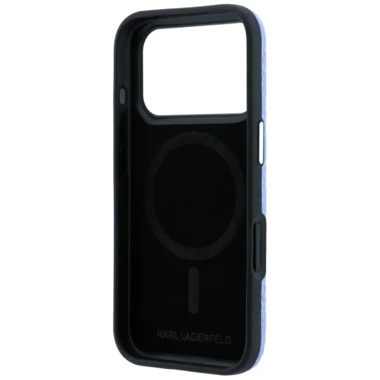 Кожен калъф Karl Lagerfeld HC MagSafe Grained Leather Metal Logo (KLHMP18LPSKLFOFB) - iPhone 18 Pro Max / iPhone 17 Pro Max - Син