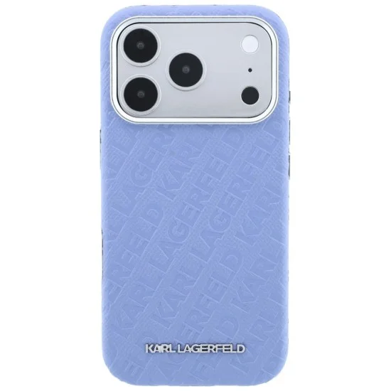 Кожен калъф Karl Lagerfeld HC MagSafe Grained Leather Metal Logo (KLHMP18LPSKLFOFB) - iPhone 18 Pro Max / iPhone 17 Pro Max - Син