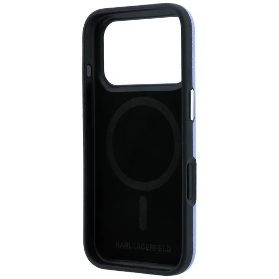 Кожен калъф Karl Lagerfeld Hardcase MagSafe Grained Leather Elongated Logo (KLHMP18LPSWGKLB) - iPhone 18 Pro / iPhone 17 Pro - Син