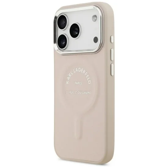 Кожен калъф Karl Lagerfeld Leather Ring Karl RSG Logo MagSafe (KLHMP18LPSKRSGEP) - iPhone 18 Pro / iPhone 17 Pro - Розов