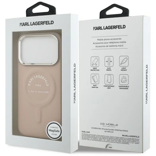 Кожен калъф Karl Lagerfeld Leather Ring Karl RSG Logo MagSafe (KLHMP18XPSKRSGEP) - iPhone 18 Pro Max / iPhone 17 Pro Max - Розов