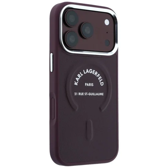Кожен калъф Karl Lagerfeld Leather Ring Karl RSG Logo MagSafe (KLHMP18XPSKRSGER) - iPhone 18 Pro Max / iPhone 17 Pro Max - Бордо